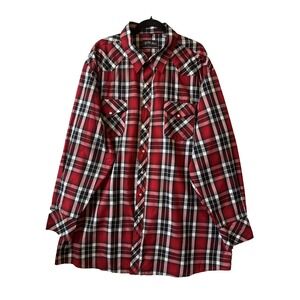 White Horse Western Red Plaid Pearl Snap Long‎ Sleeve Shirt 3XLT Rodeo Cowboy